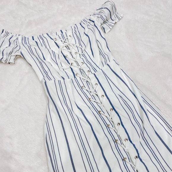 Striped Lace Up Dress - Picture 2 of 2